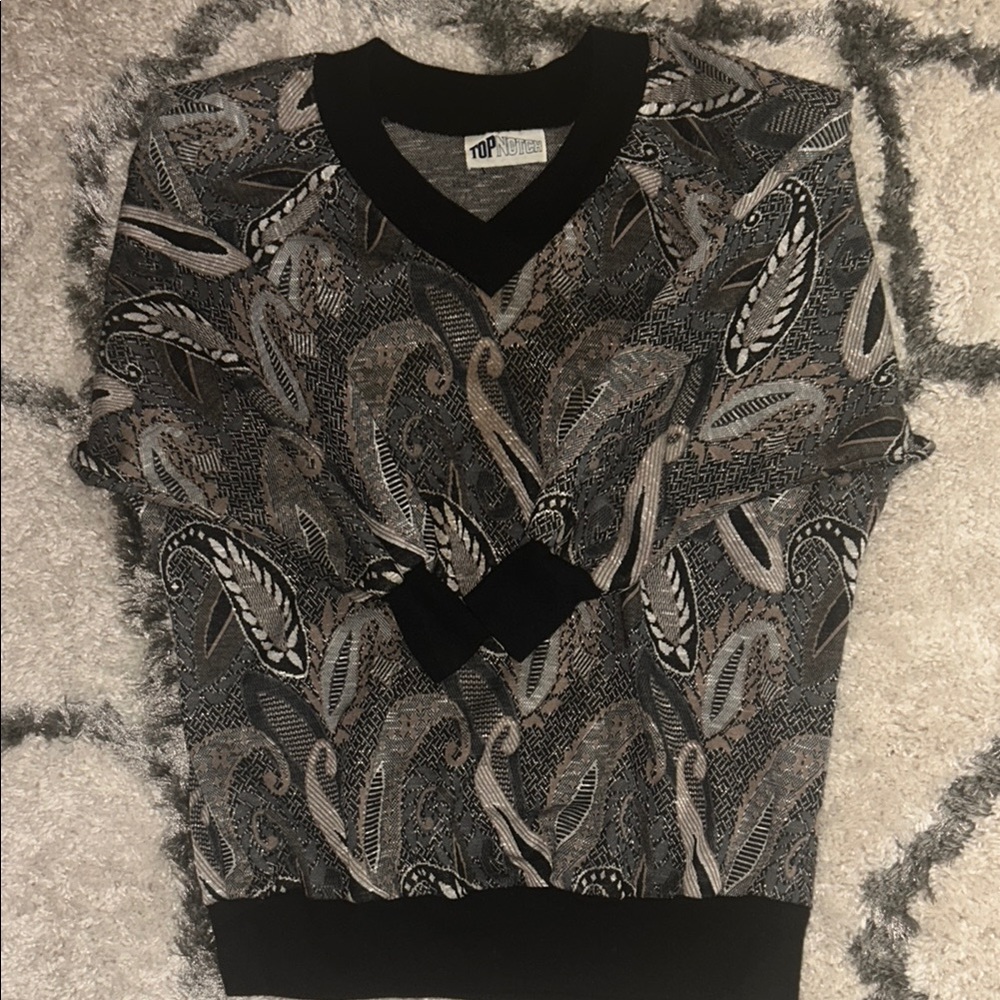 Vintage Men's V-Neck Sweater - Black and Gray Pattern